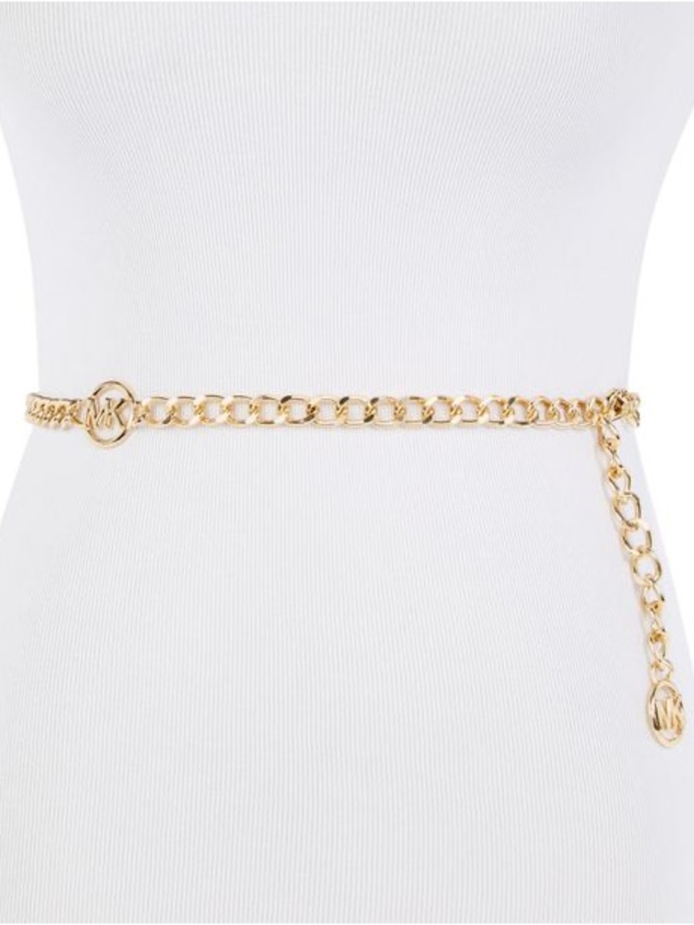 Michael Kors Gold Chain Link Waist Belt with MK Logo Discs